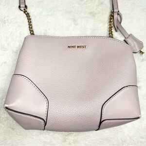 Nine West Lilac Purple Faux Leather Crossbody Bag with Gold Chain Accents